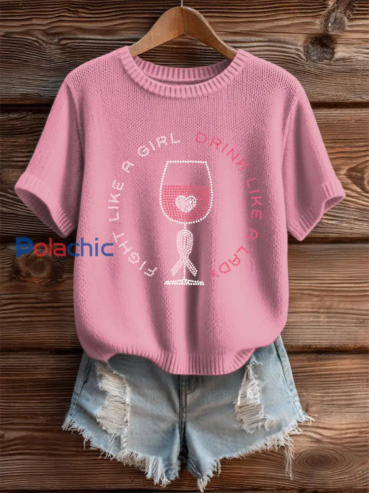 T shirt Décontracté Femme Imprimé Ruban Rose Rose / S