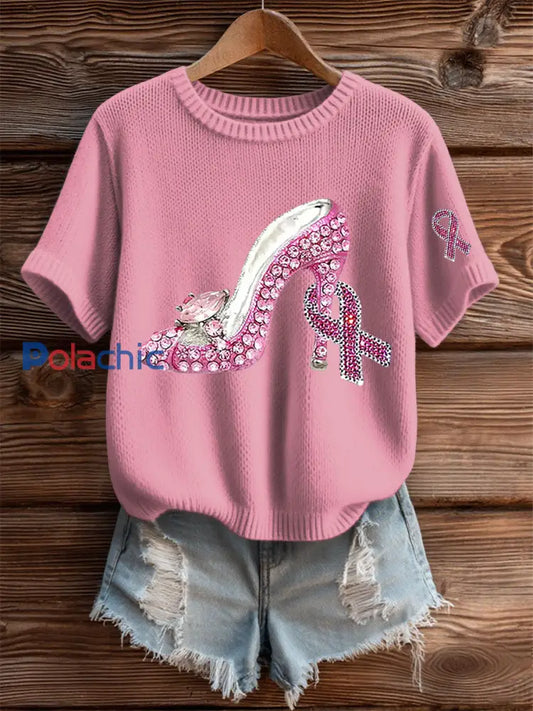 T shirt Décontracté Femme Imprimé Ruban Rose rose / S