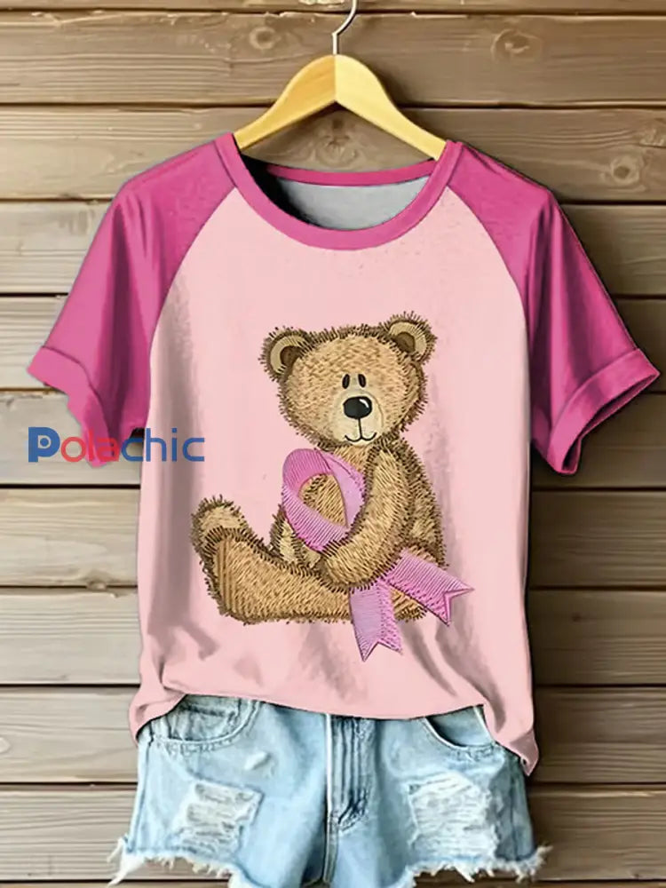 T-shirt Décontracté Femme Imprimé Ruban Rose Rose / S