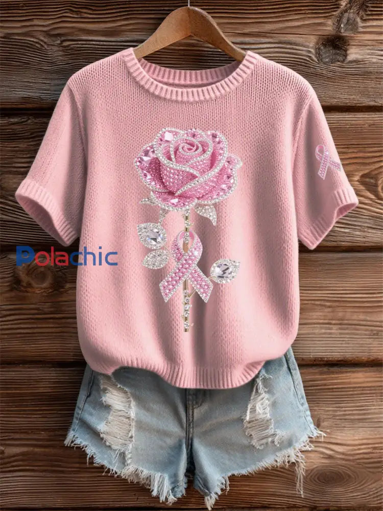 T shirt Décontracté Femme Rose Imprimé Floral rose clair / S