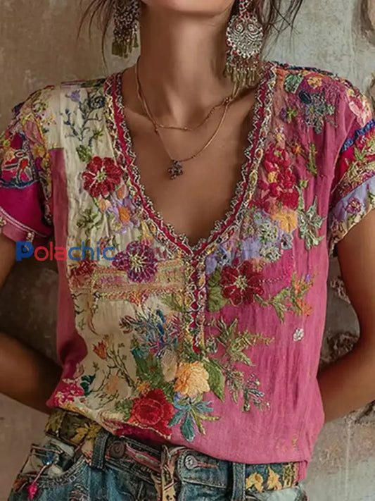 T shirt Décontracté Femme Rose Imprimé Floral comme image / S