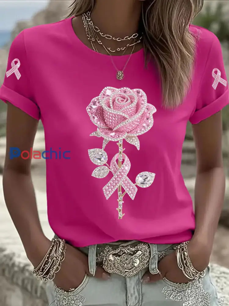 T shirt Décontracté Femme Rose Imprimé Floral Rose Rouge / S