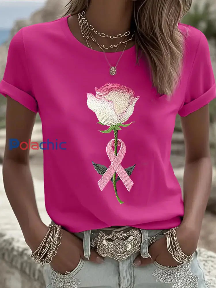 T-shirt Décontracté Femme Rose Imprimé Floral Rose Rouge / S