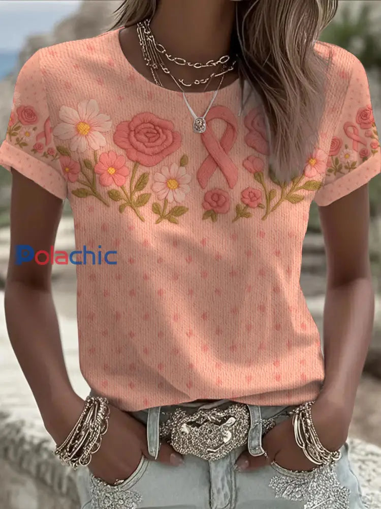 T shirt Décontracté Femme Rose Imprimé Floral Rose / S