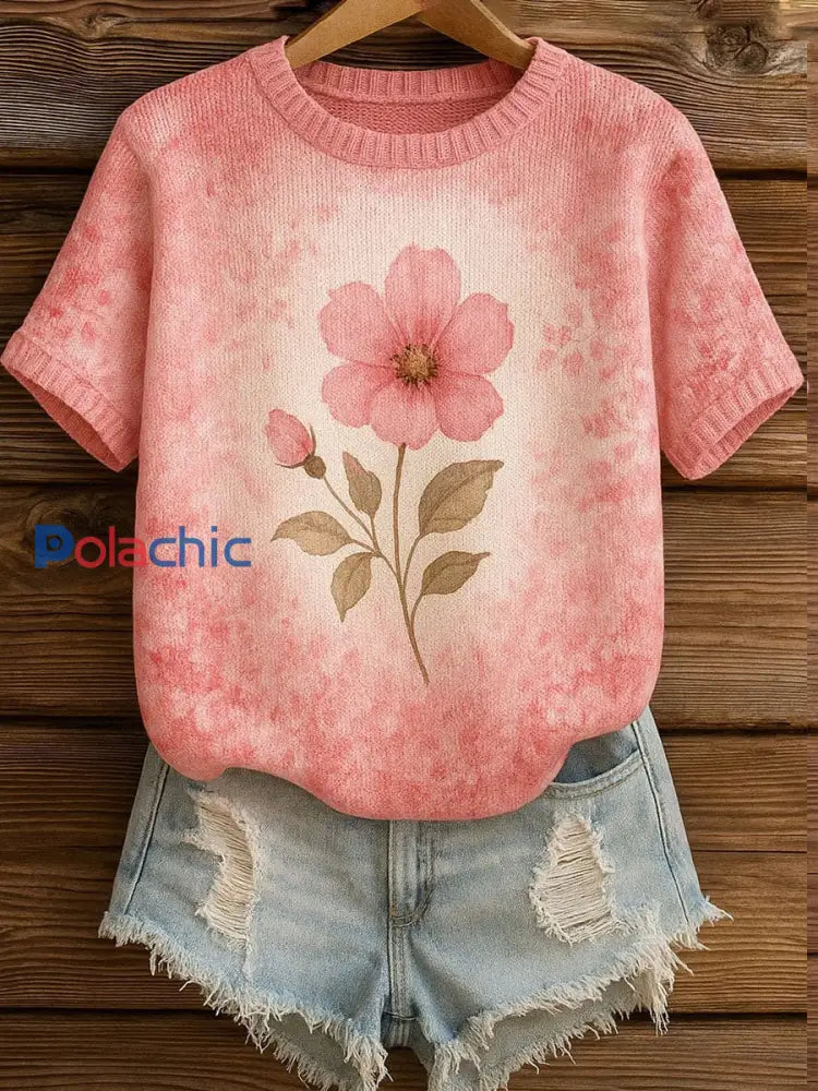 T-shirt Décontracté Femme Rose Imprimé Floral Rose / S