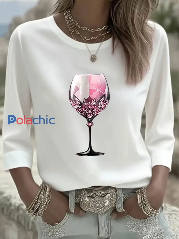 T shirt Décontracté Femme Rose Imprimé Gobelet Blanc / S