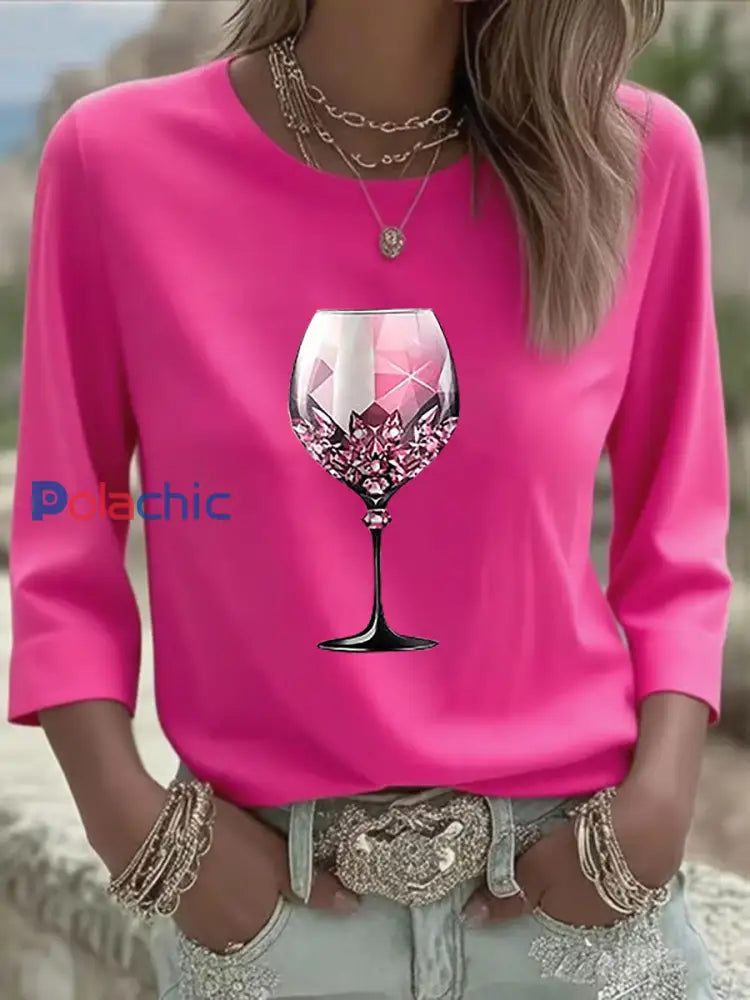 T shirt Décontracté Femme Rose Imprimé Gobelet Rose Rouge / S