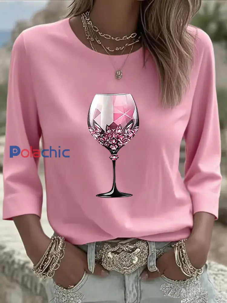 T shirt Décontracté Femme Rose Imprimé Gobelet Rose / S