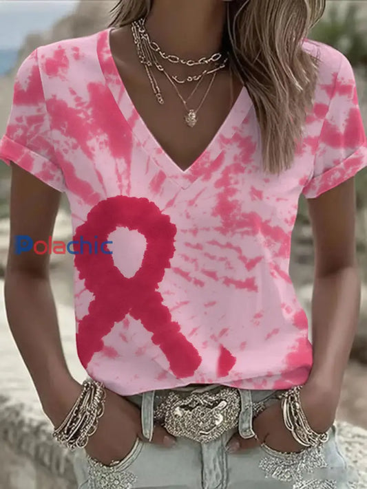 T-shirt Décontracté Femme Rose Imprimé Ruban Tie-Dye Rose / S