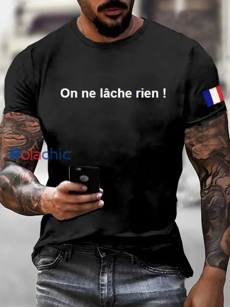 T-Shirt Décontracté Homme Imprimé Français comme image / S