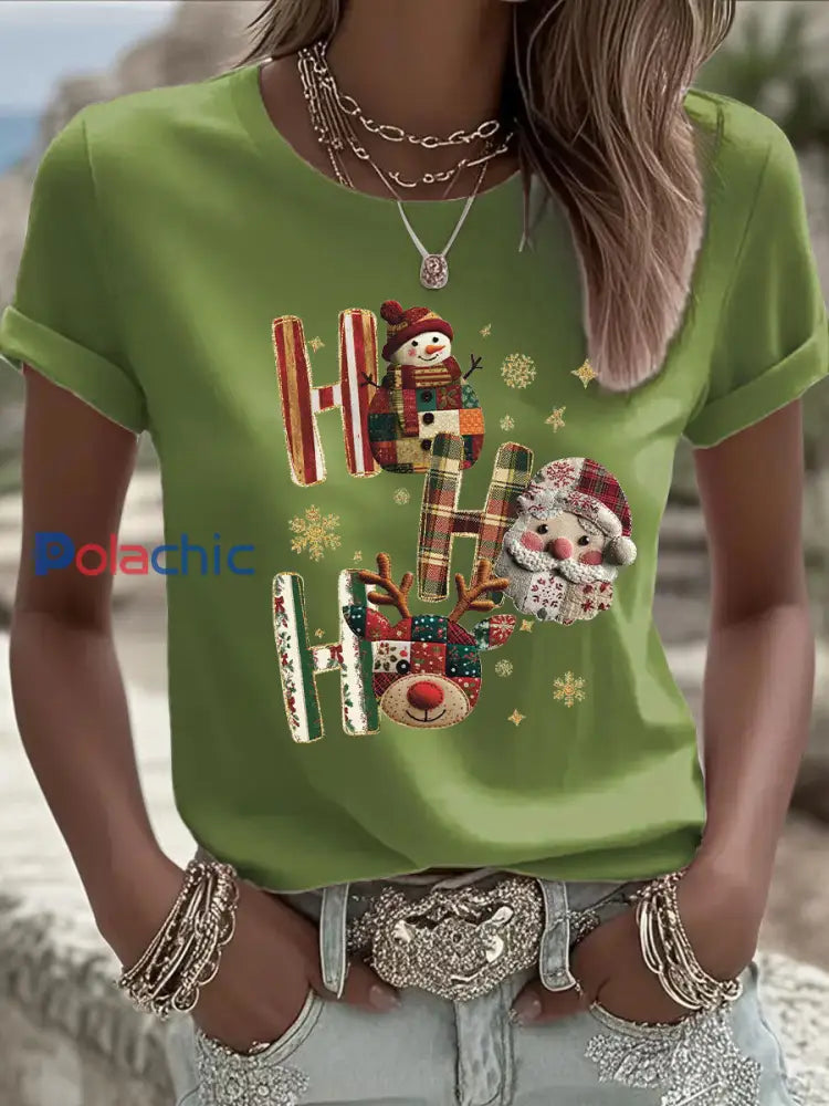 T-shirt décontracté imprimé de Noël pour femmes Vert clair / S