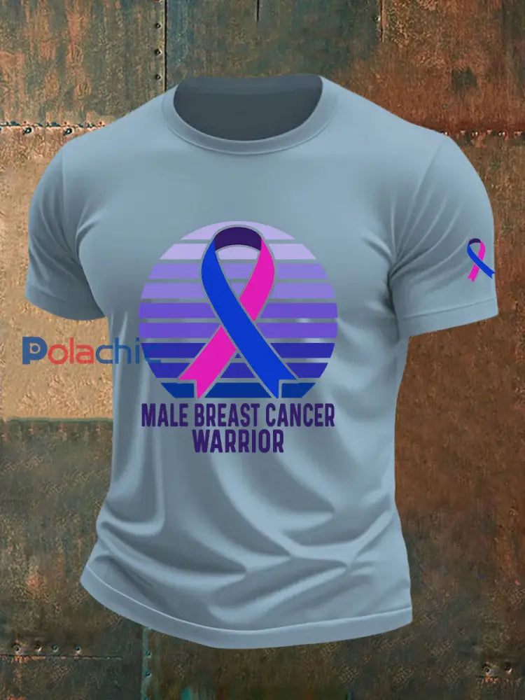 T shirt décontracté imprimé de sensibilisation au cancer du sein pour hommes bleu ciel / S