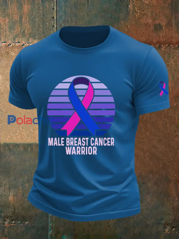 T shirt décontracté imprimé de sensibilisation au cancer du sein pour hommes bleu / S