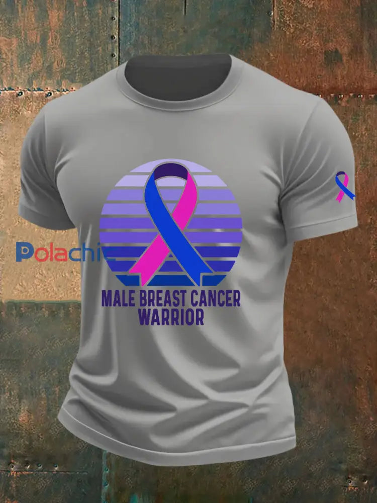 T shirt décontracté imprimé de sensibilisation au cancer du sein pour hommes gris clair / S