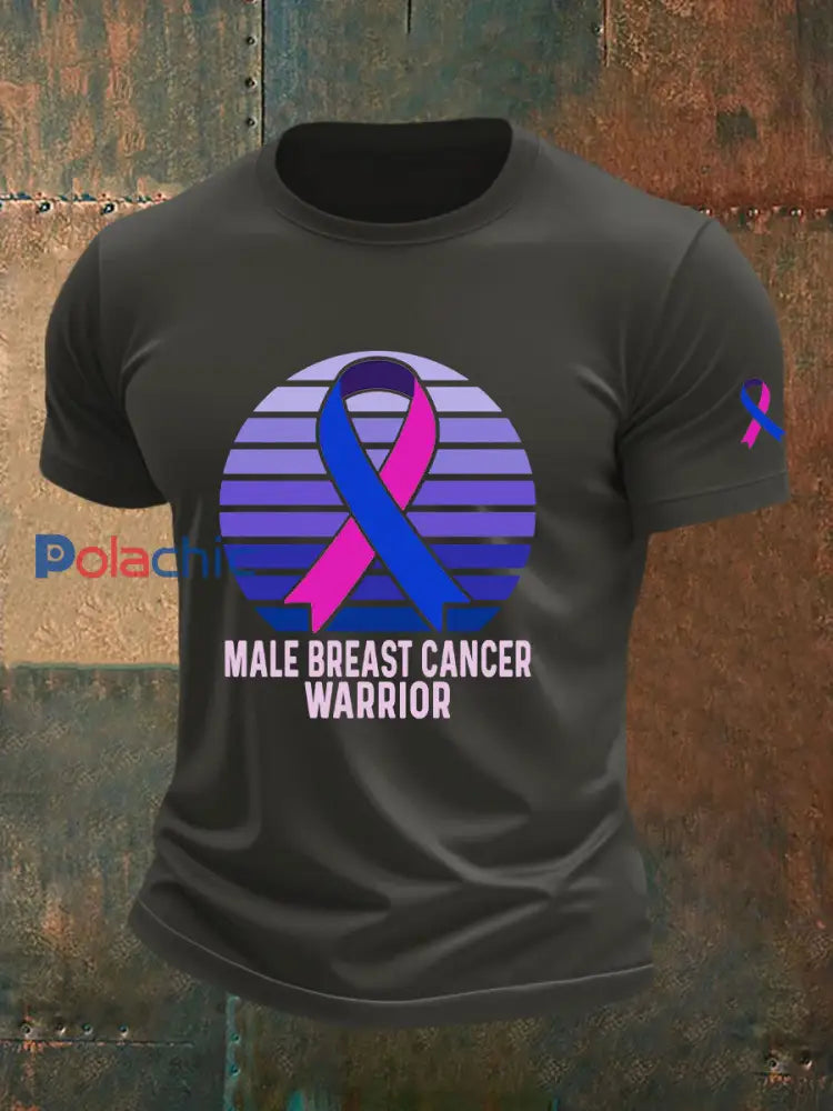 T shirt décontracté imprimé de sensibilisation au cancer du sein pour hommes gris foncé / S