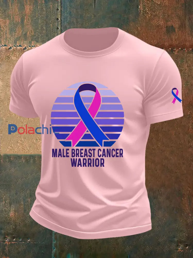 T shirt décontracté imprimé de sensibilisation au cancer du sein pour hommes rose / S