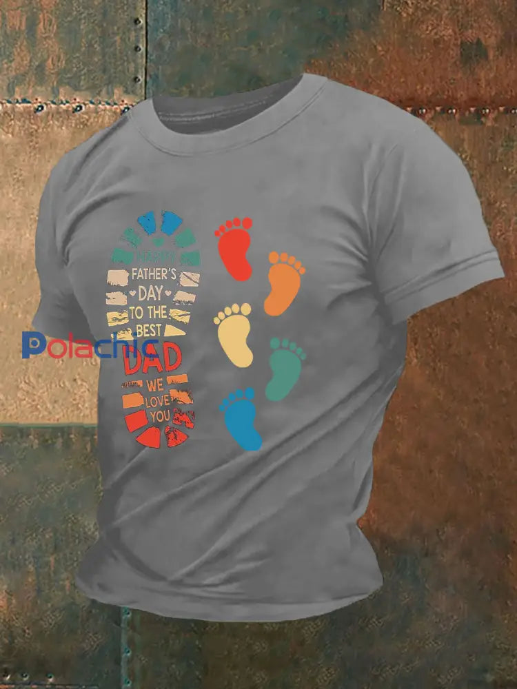 T-shirt décontracté imprimé fête des pères pour hommes Gris clair / S