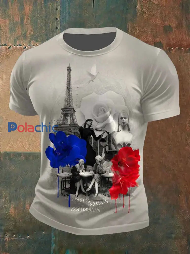 T-Shirt Décontracté Imprimé Français Vintage comme image / S