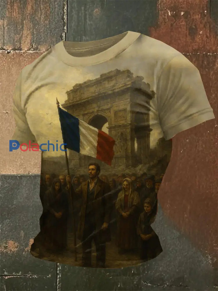 T-Shirt Décontracté Imprimé Français Vintage comme image / S