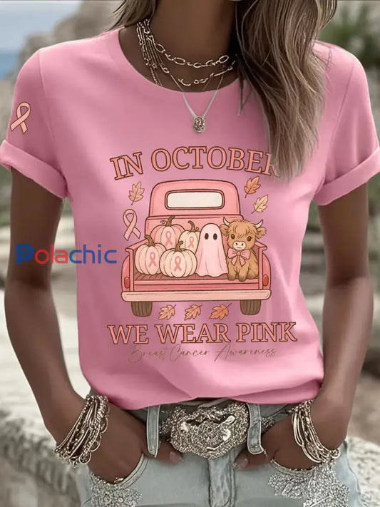 T-shirt décontracté imprimé rose In october We Wear pour femme Rose / S