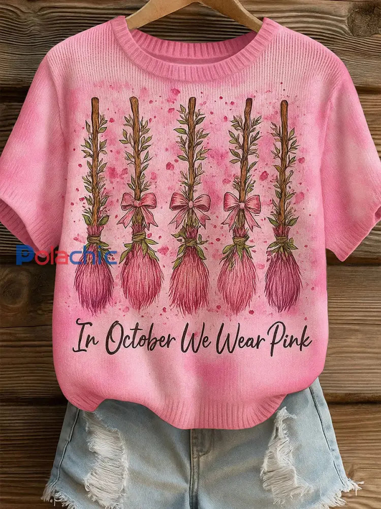 T-shirt décontracté imprimé rose In october We Wear pour femme Rose / S