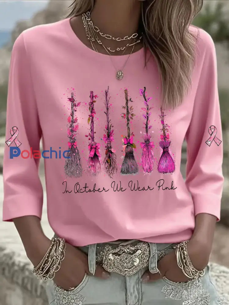 T-shirt décontracté imprimé rose In october We Wear pour femme Rose / S