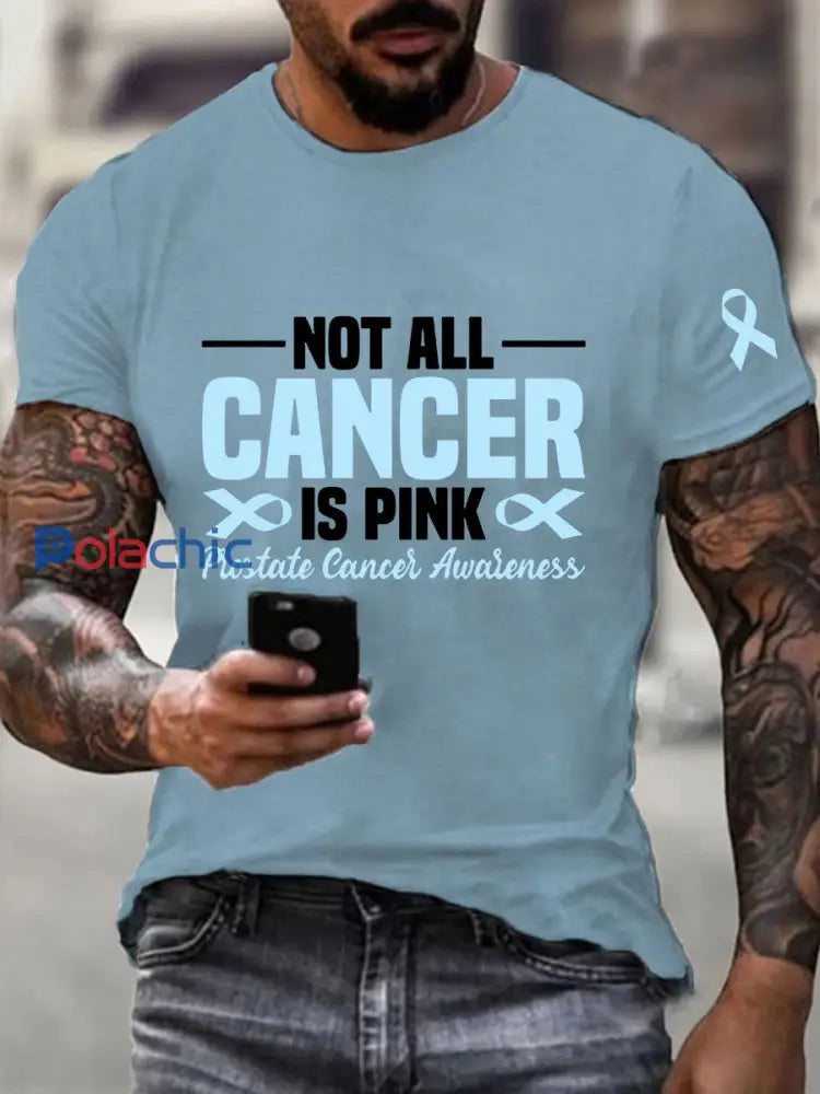 T shirt décontracté imprimé sensibilisation au cancer de la prostate pour hommes Bleu Ciel / S