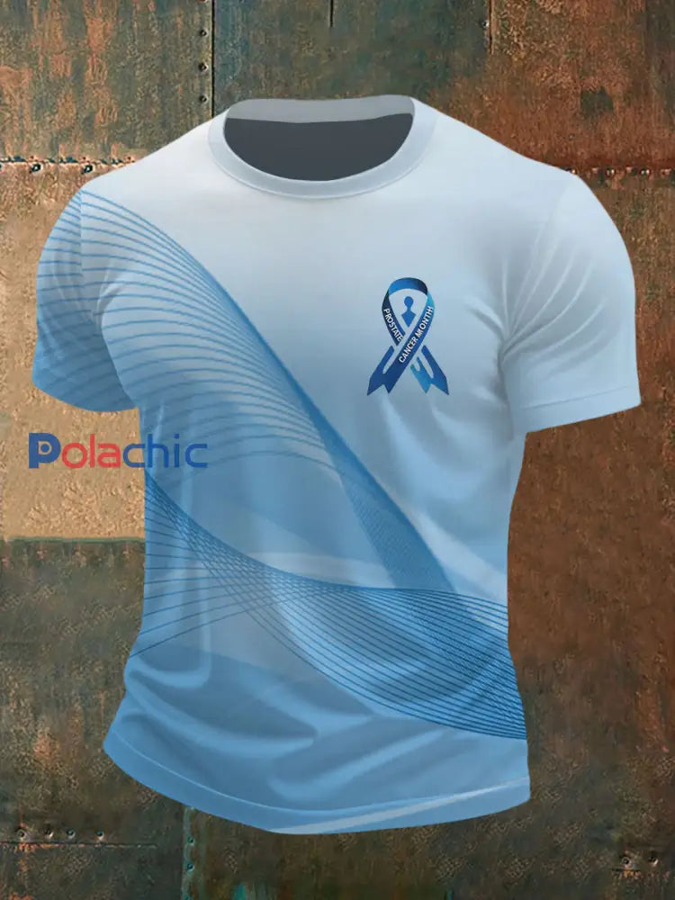 T shirt décontracté imprimé sensibilisation au cancer de la prostate pour hommes Bleu clair / S