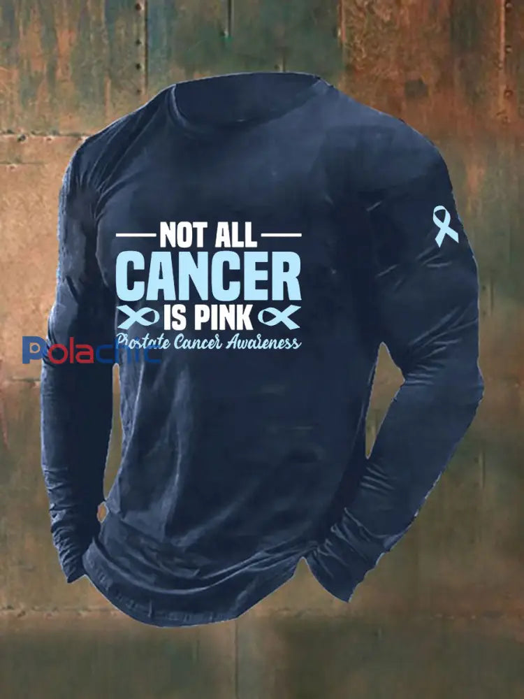 T shirt décontracté imprimé sensibilisation au cancer de la prostate pour hommes bleu marine / S