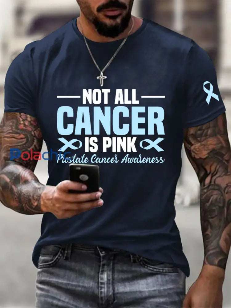 T shirt décontracté imprimé sensibilisation au cancer de la prostate pour hommes Bleu Marine / S