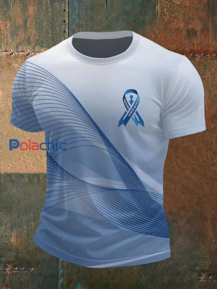 T shirt décontracté imprimé sensibilisation au cancer de la prostate pour hommes Bleu / S