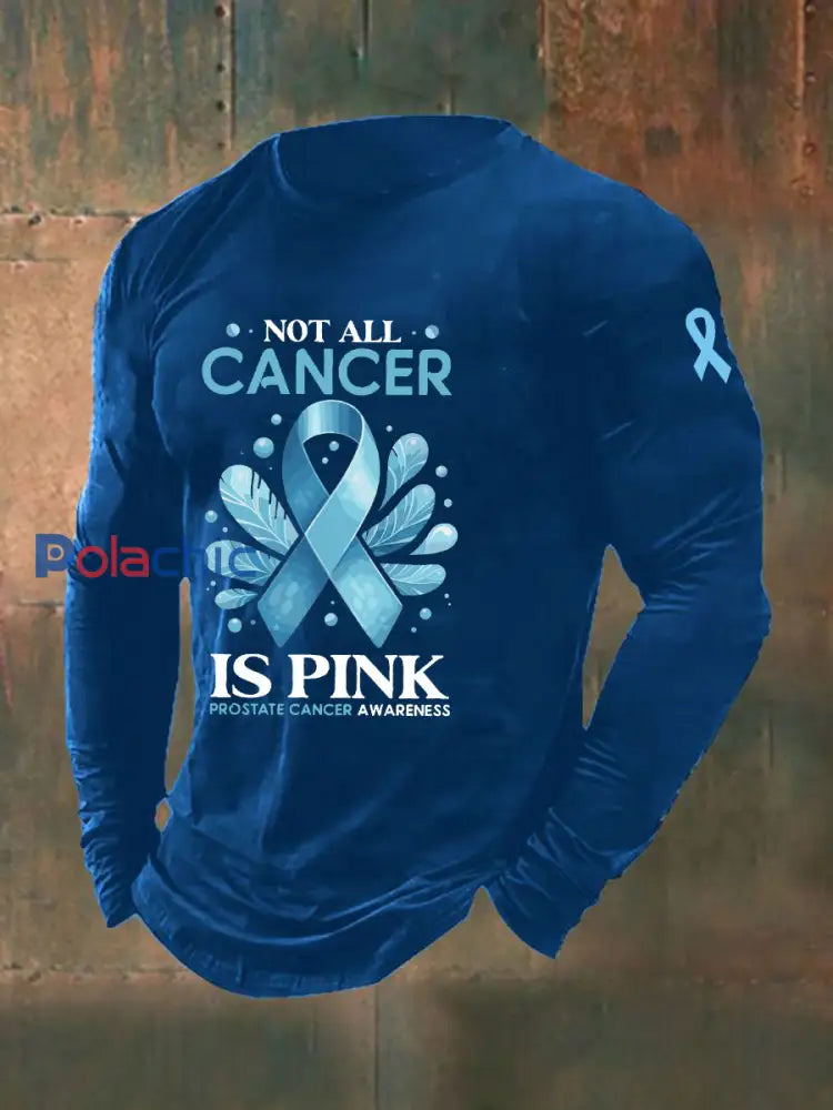 T shirt décontracté imprimé sensibilisation au cancer de la prostate pour hommes bleu / S