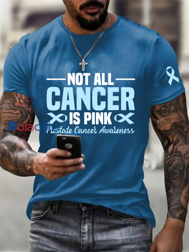 T shirt décontracté imprimé sensibilisation au cancer de la prostate pour hommes Bleu / S
