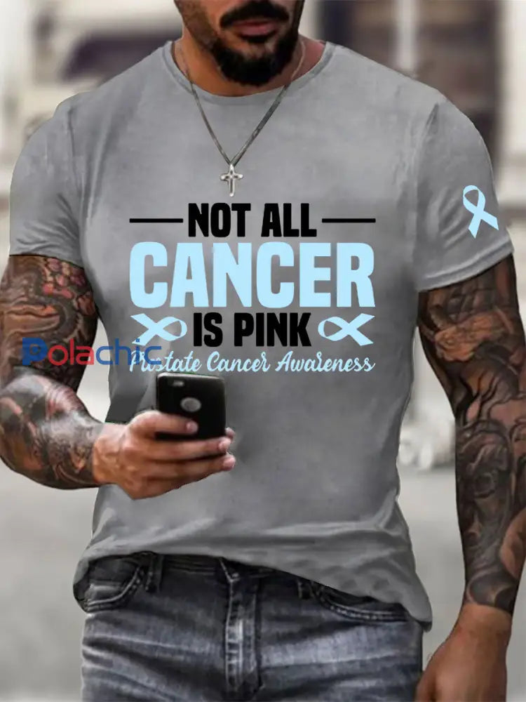 T shirt décontracté imprimé sensibilisation au cancer de la prostate pour hommes Gris Clair / S