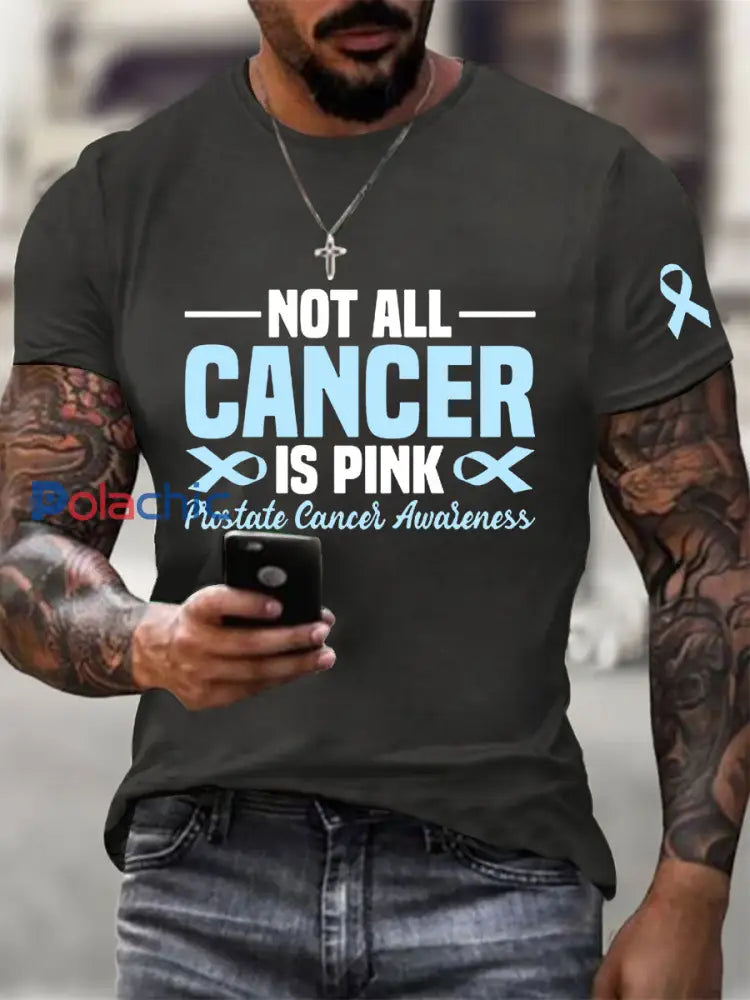 T shirt décontracté imprimé sensibilisation au cancer de la prostate pour hommes Gris Foncé / S