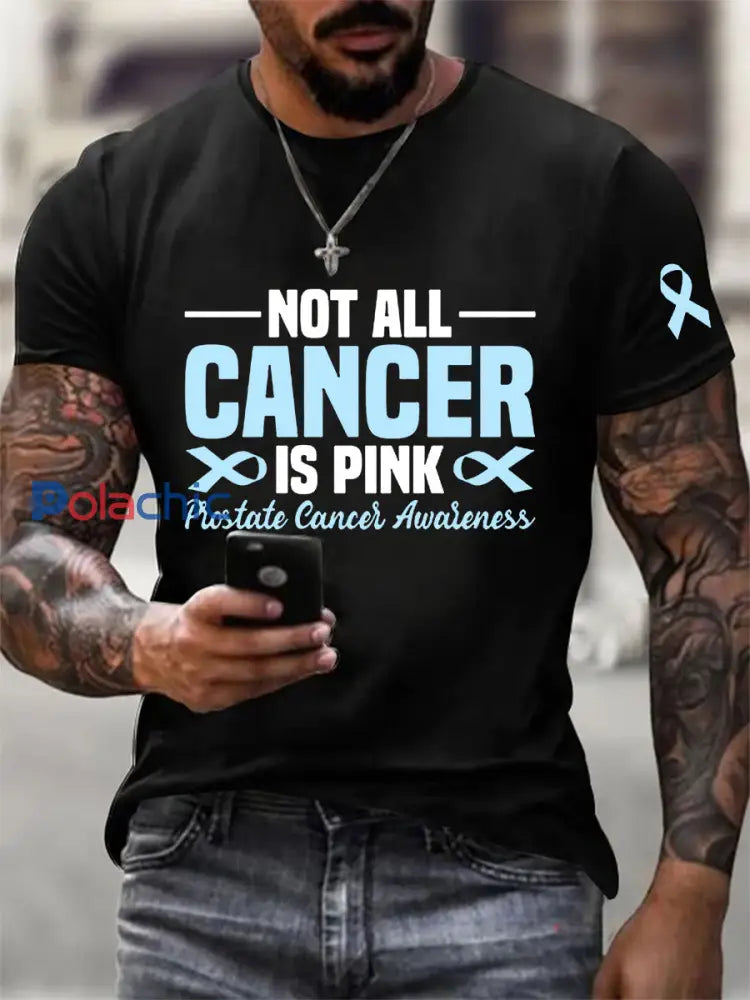 T shirt décontracté imprimé sensibilisation au cancer de la prostate pour hommes Noir / S