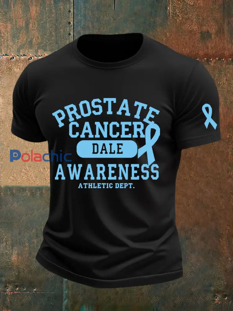 T shirt décontracté imprimé sensibilisation au cancer de la prostate pour hommes Noir / S