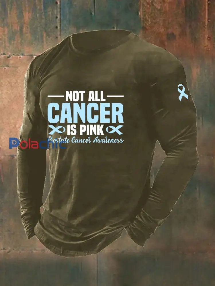 T shirt décontracté imprimé sensibilisation au cancer de la prostate pour hommes vert armée / S