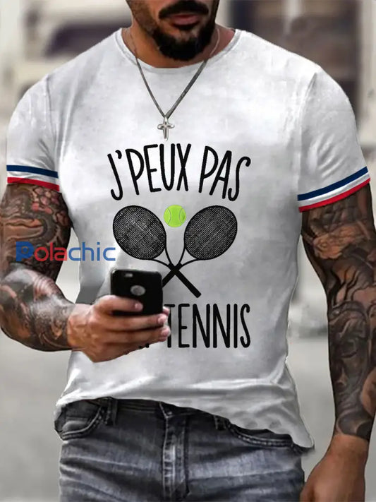 T-shirt décontracté imprimé tennis pour femmes Blanc / S