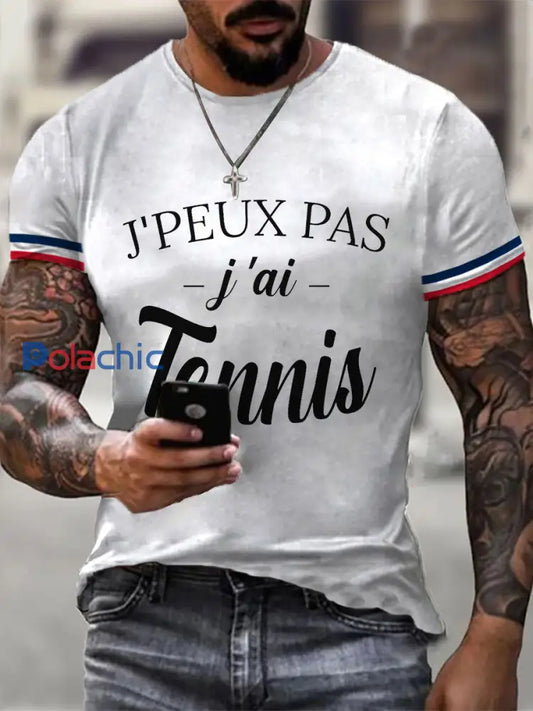 T-shirt décontracté imprimé tennis pour femmes Blanc / S
