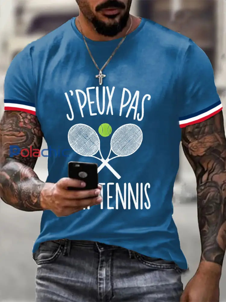 T-shirt décontracté imprimé tennis pour femmes Bleu / S