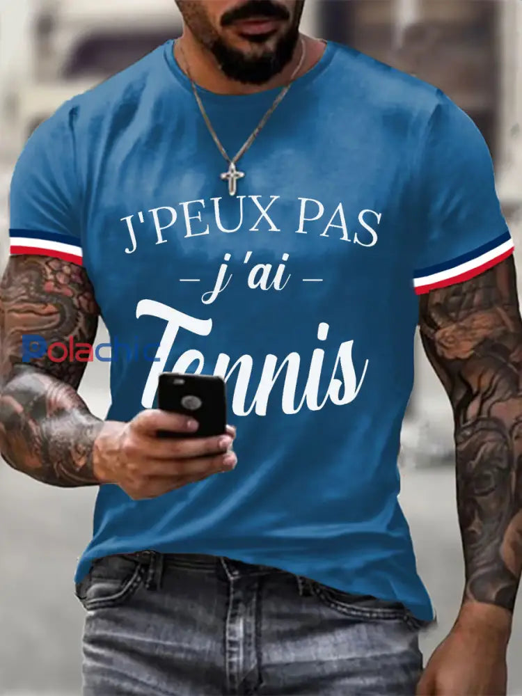 T-shirt décontracté imprimé tennis pour femmes Bleu / S