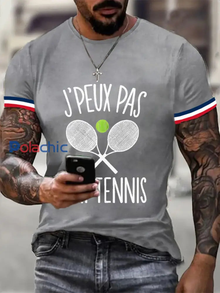 T-shirt décontracté imprimé tennis pour femmes Gris clair / S