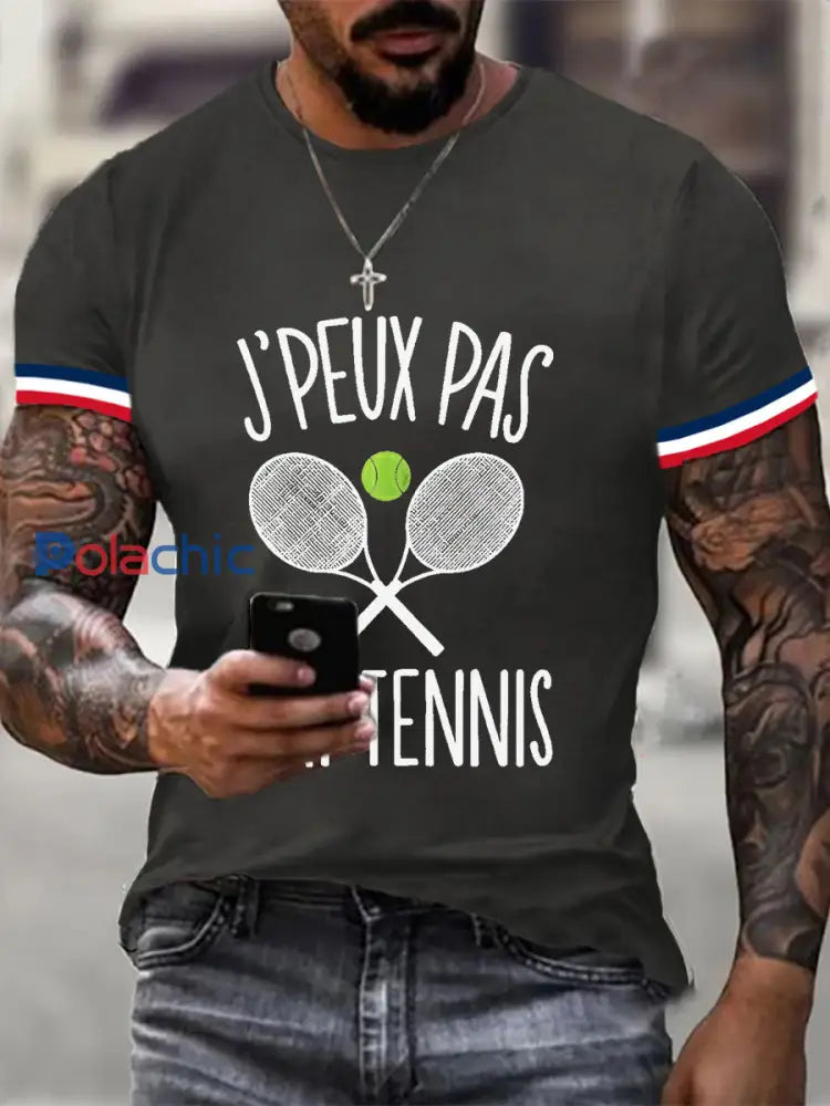 T-shirt décontracté imprimé tennis pour femmes Gris foncé / S