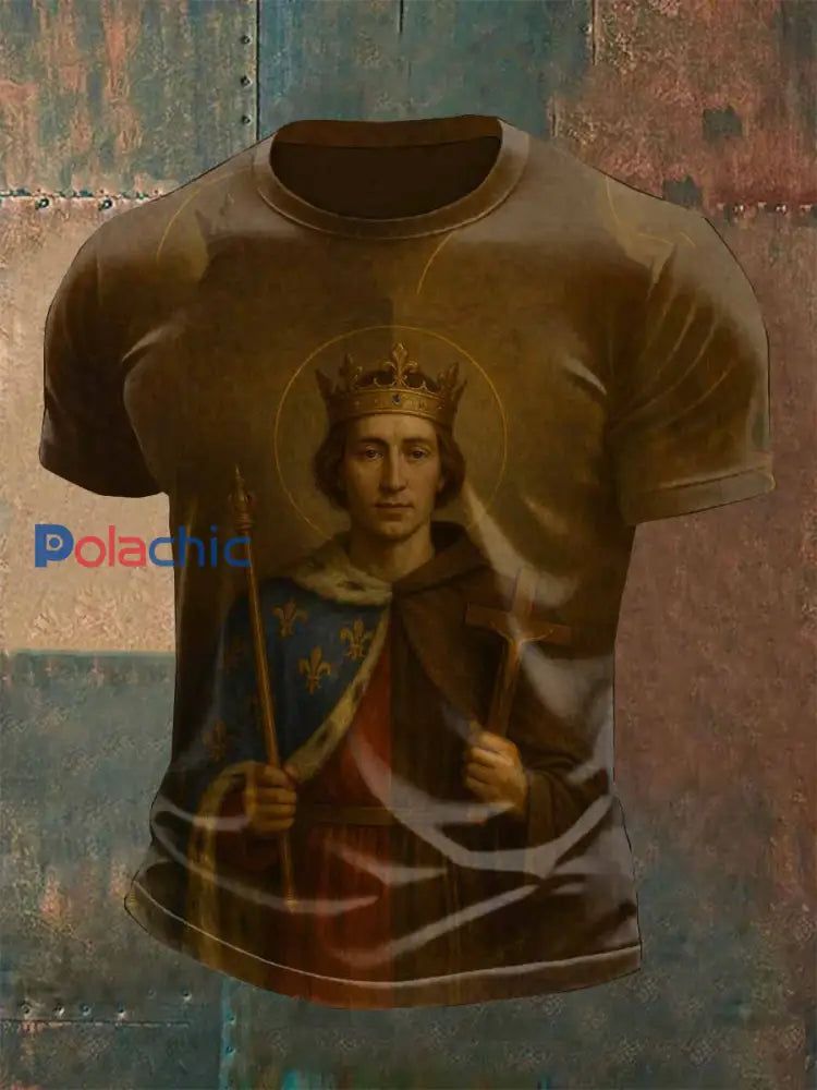 T-shirt Décontracté Vintage Du Roi Français Louis Ix comme image / S