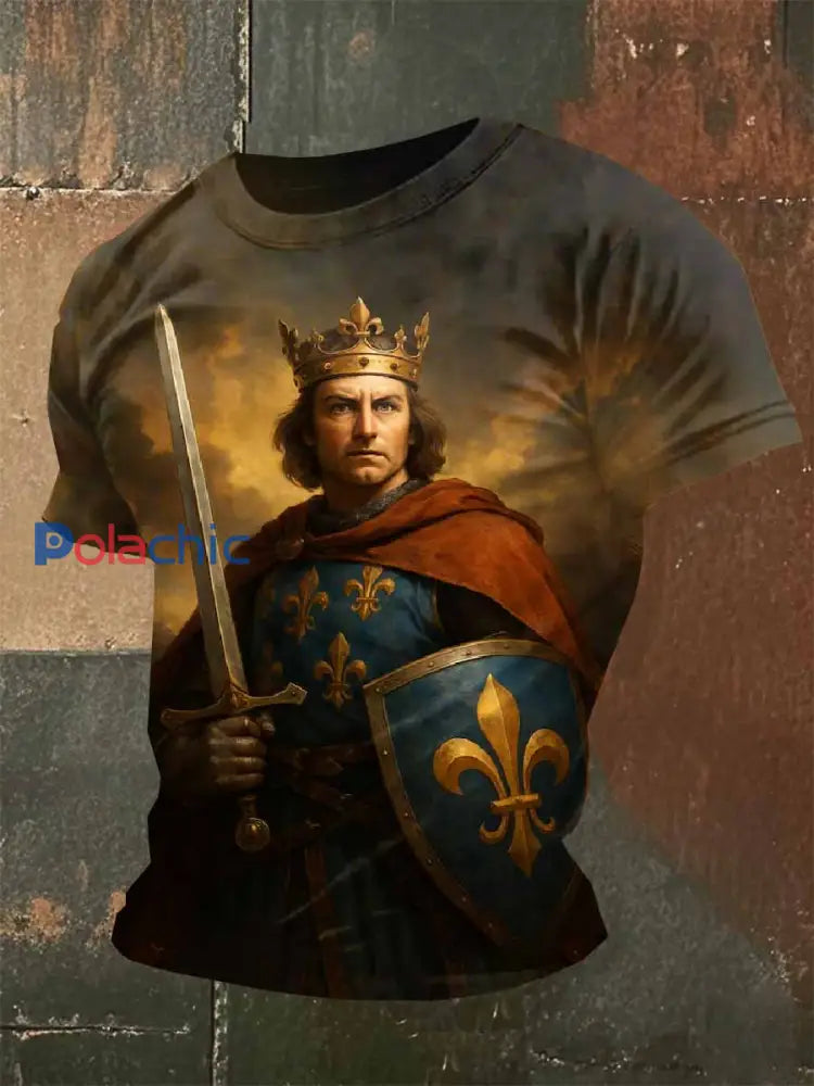 T-shirt Décontracté Vintage Du Roi Français Louis Ix comme image / S