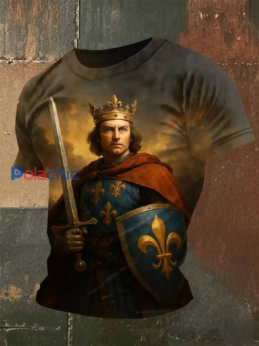 T-shirt Décontracté Vintage Du Roi Français Louis Ix comme image / S