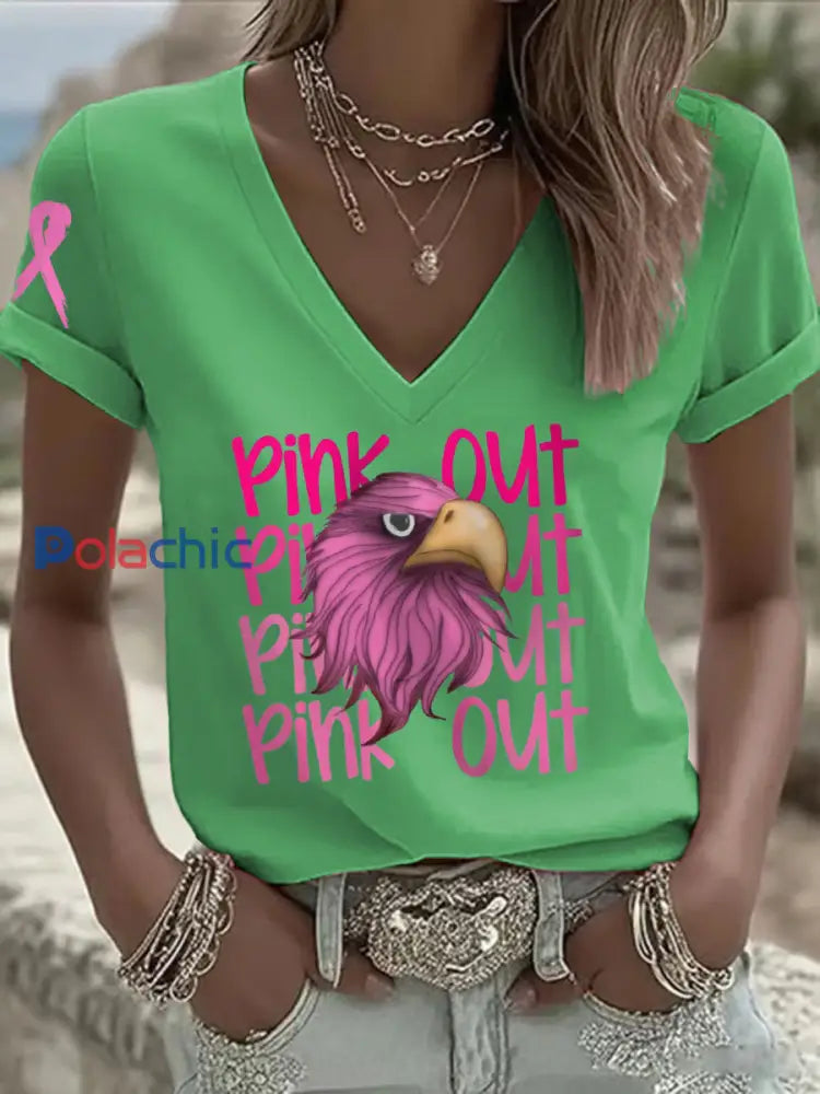 T shirt des fans de football du mois de la sensibilisation au cancer du sein pour femmes vert clair / S