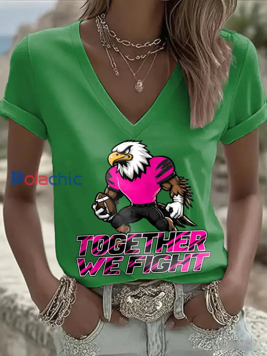 T shirt des fans de football du mois de la sensibilisation au cancer du sein pour femmes Vert / S