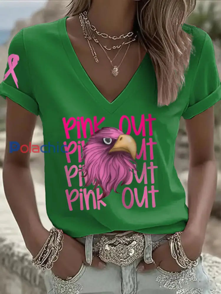 T shirt des fans de football du mois de la sensibilisation au cancer du sein pour femmes vert / S